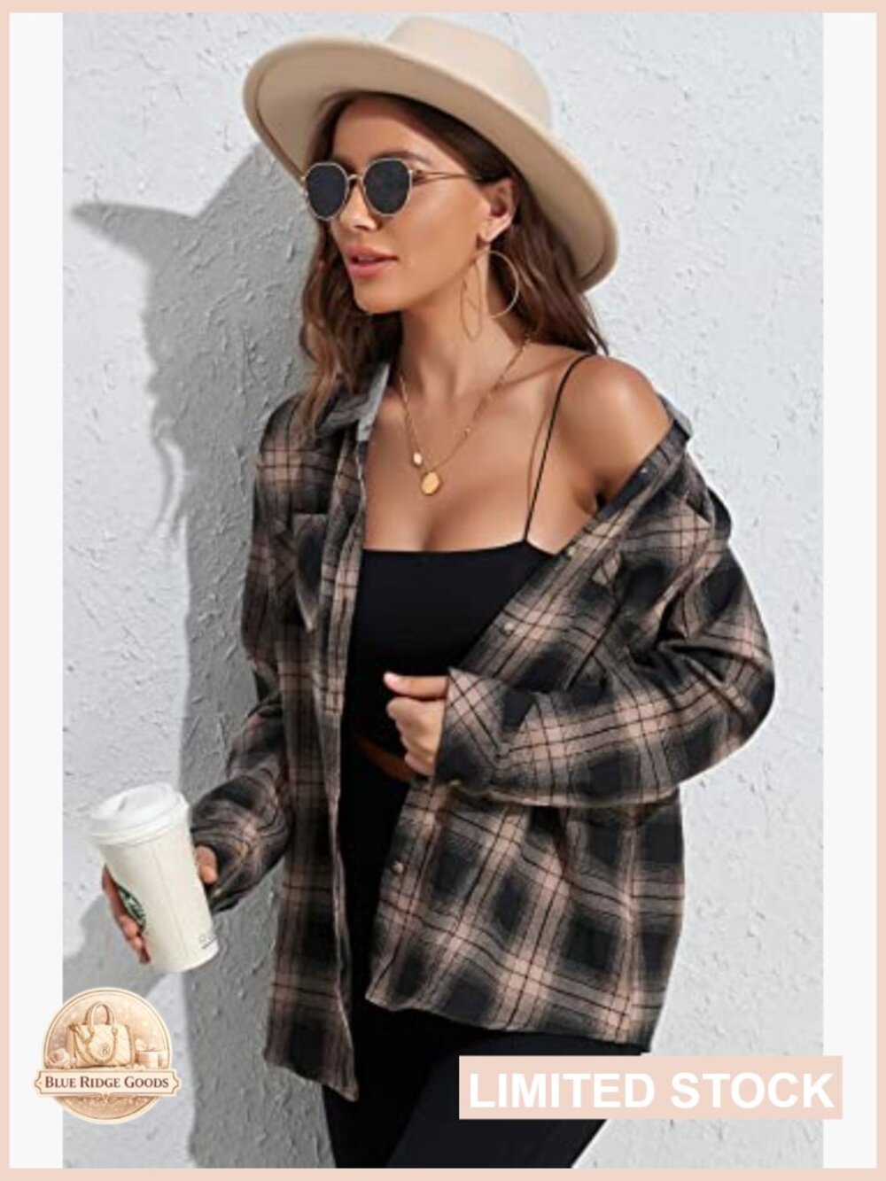 Plaid Flannel Button Down Shirt Loose Fit Long Sleeve Casual Blouse Tops - Picture 3 of 7